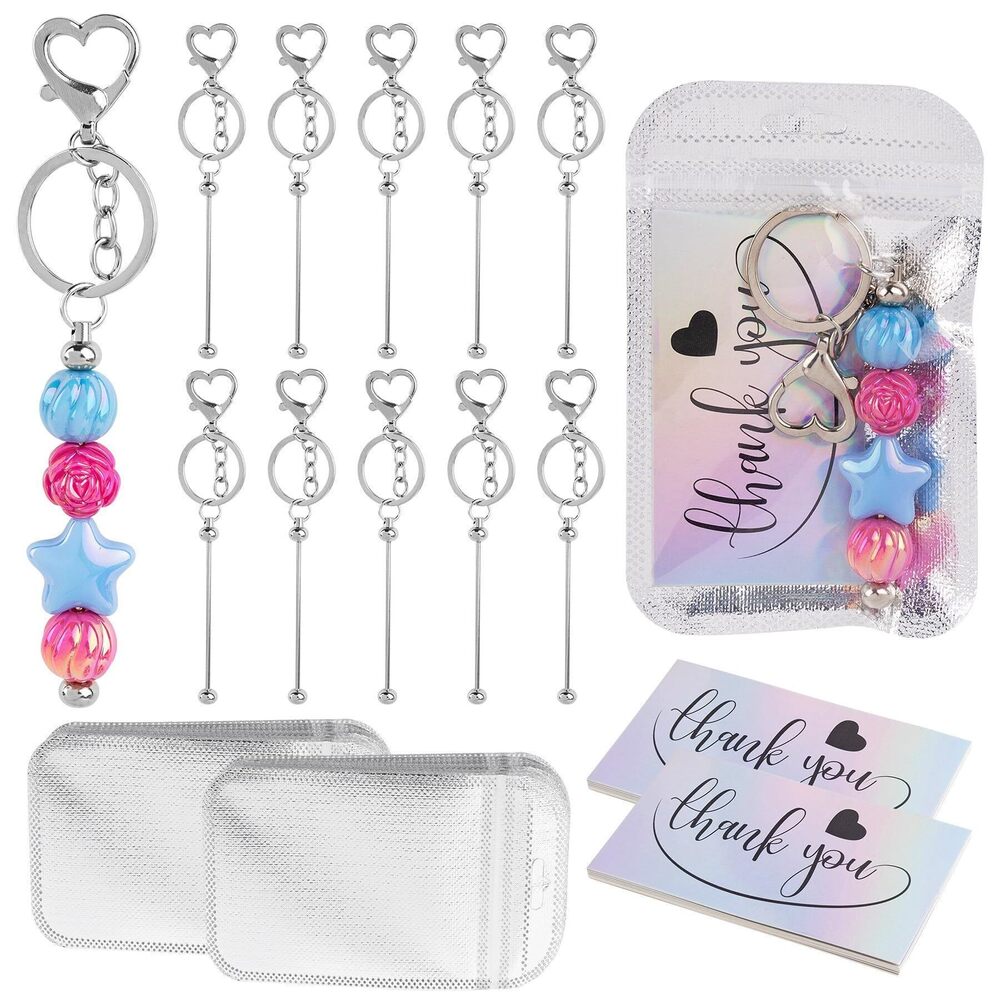 5376 30 Pack Beadable Keychain Set 10 Metal Beaded Keychains Blanks Bars